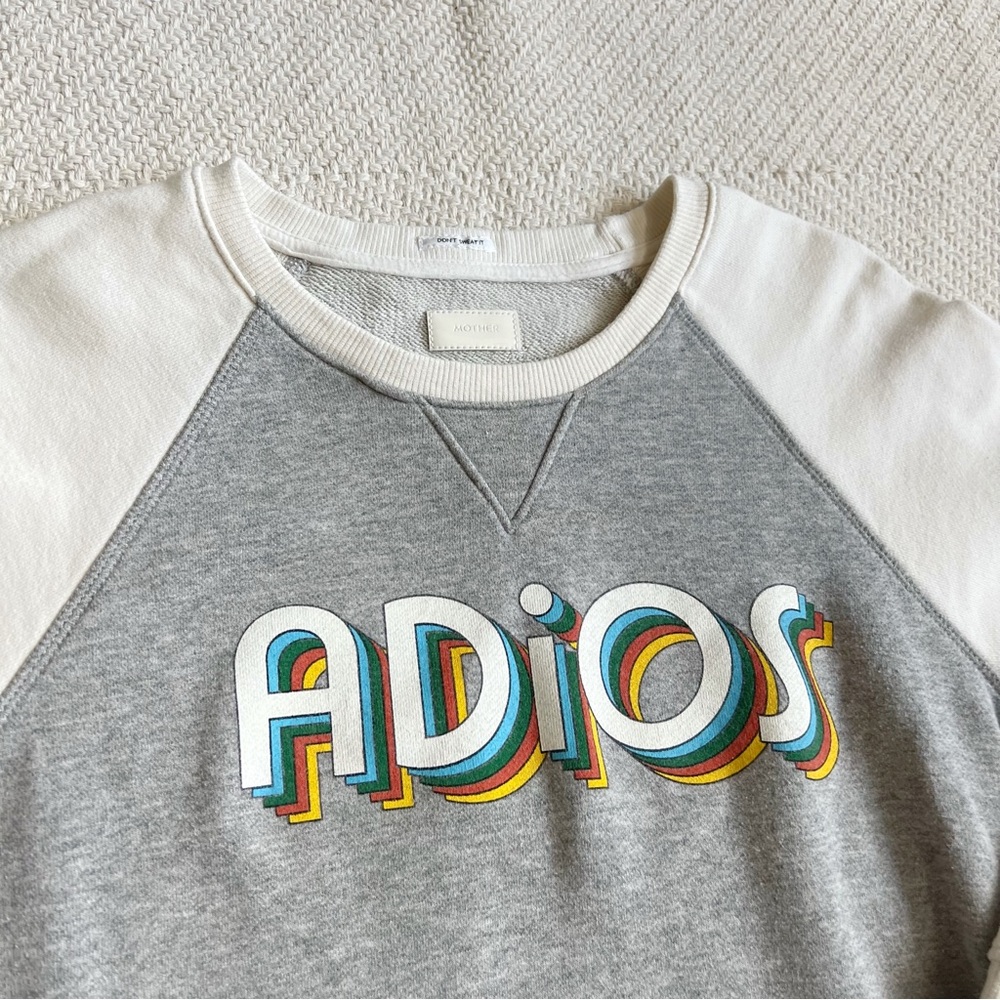 MOTHER 'Adios' Gray & White Raglan Sweatshirt with Multicolor Graphic - Picture 2 of 9